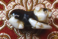 Pendentif de fortune chinois – Cochon en agate portant une pièce ancienne