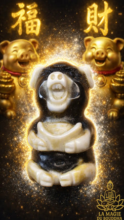 🐷 Cochon de Fortune en Agate Dzi sculptée La Magie du Bouddha.