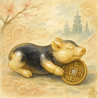 Pendentif de fortune chinois – Cochon en agate portant une pièce ancienne