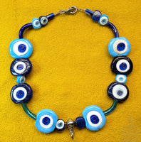 Unique necklace for amulet in blue eye beads from Nepal