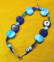 Unique necklace for amulet in blue eye beads from Nepal