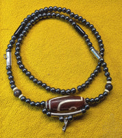 Thai Amulet Necklace with Sacred Two-Eyed Dzi Bead