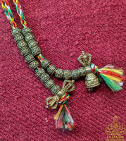 Handmade Tibetan mala for the Medicine Buddha Sangye Menla mantra in blue banded agate and Ye Ming Zhu stone