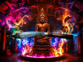 Grande dague rituelle en fer magique bleu Lek Namphi – Ajarn de la lignée de Luang Phor Tim (Wat Lahanraï). La Magie du Bouddha.