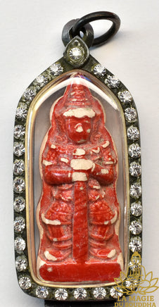 Amulette protectrice ancienne Tao Wessuwan en céramique rouge La Magie du Bouddha.