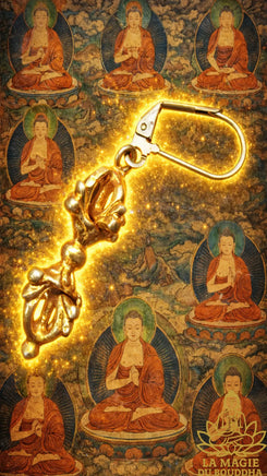 Boucle d’oreille dorje vajra en métal doré bijou sacré tibétain La Magie du Bouddha.