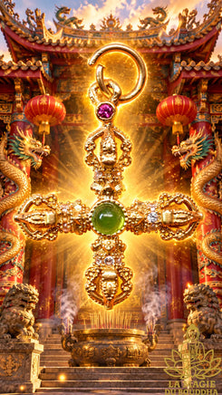 Petit pendentif Double Dorje doré consacré – Wat Manghön Thong La Magie du Bouddha.
