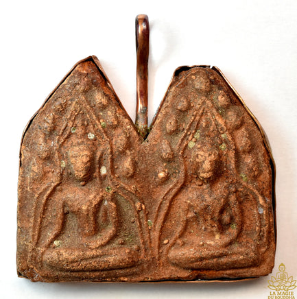 Rare amulette Phra Khunpen double ancienne en terre cuite. La Magie du Bouddha.