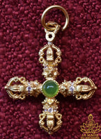 Petit pendentif Double Dorje doré consacré – Wat Manghön Thong La Magie du Bouddha.