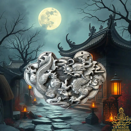 Plaque talismanique chinoise dragon et perle sacrée La Magie du Bouddha.