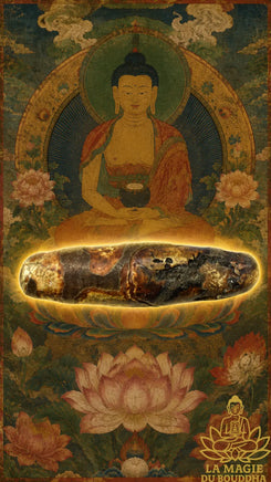 Rare perle sacrée tibétaine Dzi au lotus La Magie du Bouddha.