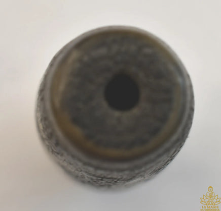 Perle sacrée tibétaine Dzi noire à trois yeux – Patine ancienne La Magie du Bouddha.