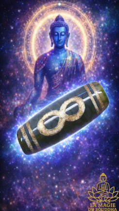 Perle sacrée tibétaine Dzi artisanale au symbole de l’infini La Magie du Bouddha.