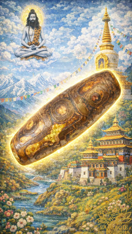 Perle sacrée tibétaine Dzi à neuf yeux en agate ancienne début XXe siècle La Magie du Bouddha.