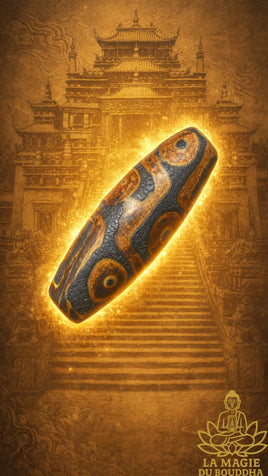 Perle sacrée tibétaine Dzi ancienne à neuf yeux