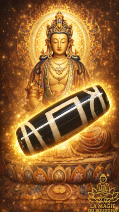 Perle sacrée tibétaine Dzi Sago Mago protection générale Terre et Ciel La Magie du Bouddha.