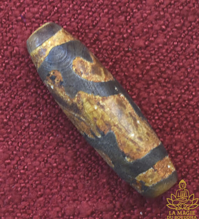 Perle tibétaine Dzi ancienne motif Lotus sacré La Magie du Bouddha.