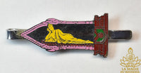 Vintage stainless steel tie clip with polychrome reclining Buddha