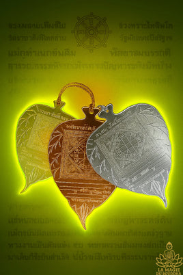 Pentacles Yant sur feuille d'arbre du Bouddha Bae Ton Po - Exauce les voeux.