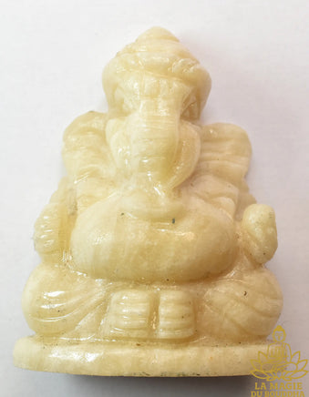 Statuettes de Ganesh en calcite jaune translucide et laiteuse La Magie du Bouddha.