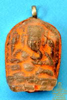 Ancient Nepalese Ganesh amulet in translucent glass paste and sacred Sidhur paste