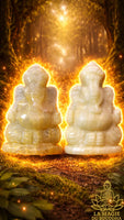 Statuettes de Ganesh en calcite jaune translucide et laiteuse La Magie du Bouddha.