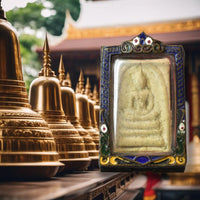 Amulette ancienne Phra Somdej – Wat Rakhang – Début XXe siècle – Reliquaire décoré La Magie du Bouddha.