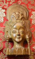 🪷 Statuette ancienne indonésienne en bois – Visage de Guan Yin La Magie du Bouddha.