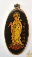 Médaille vintage Guanyin – Mantra Om Mani Padme Hum et pentacle bouddhique des années 70