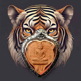 Lersi terracotta tiger-face amulet – Wat Hong Phra (2001)