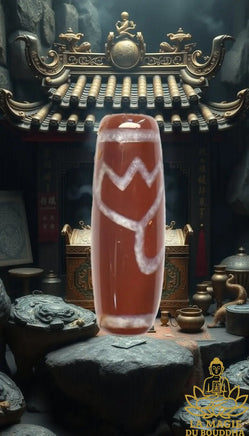 Perle sacrée tibétaine Dzi Lotus en cornaline artisanale récente La Magie du Bouddha.