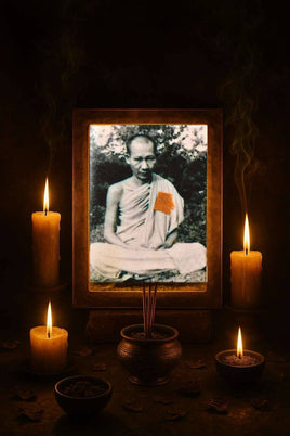 Rare photographie-relique du très vénérable Luang Phor Kassem Khémako (Wat Susan Trailak, Lampang)