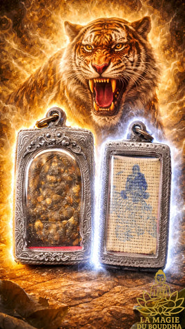 Rare amulette du Très Vénérable LP Pern sur tigre en riz fossile Hin Khao San La Magie du Bouddha.