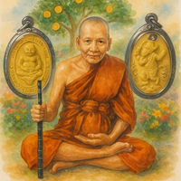 Amulette double Phra Sanghajai et Phra Pikanet – Série "Débordement de Richesses" – Wat Kok Kéma – Luang Phor Pern et Luang Phor Toh