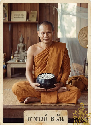Rare amulette Palat Kick en bois sculpté - Vénérable Luang Phor Sanguan du Wat Phai Phan Mue La Magie du Bouddha.