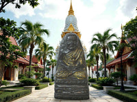 Tablette votive Luang Phor Thuat en résine noire et dorée – Inscriptions Khom La Magie du Bouddha.