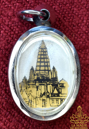 Pendentif vintage (années 60 / 70) Bouddha Shakyamouni et stupa de la Mahabodhi La Magie du Bouddha.