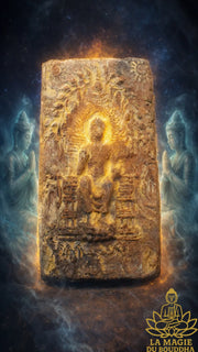 ☸ Ancienne tablette votive bouddhiste Dvaravati en terre cuite - Wat Phra Pathom Chedi La Magie du Bouddha.