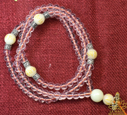 📿 Chapelet tibétain en perles de verre translucide et perles Ye Ming Zhu La Magie du Bouddha.