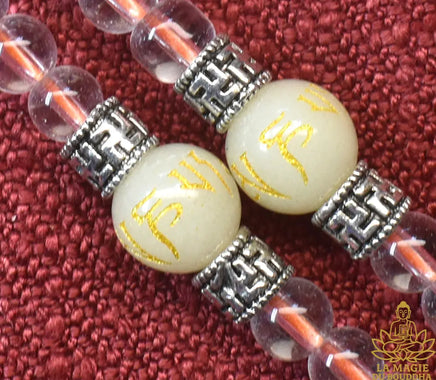 📿 Chapelet tibétain en perles de verre translucide et perles Ye Ming Zhu La Magie du Bouddha.