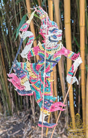 Set of 4 antique Nang Talung buffalo hide shadow puppets – Lersi, Hanuman, Yak, and Ai Theng