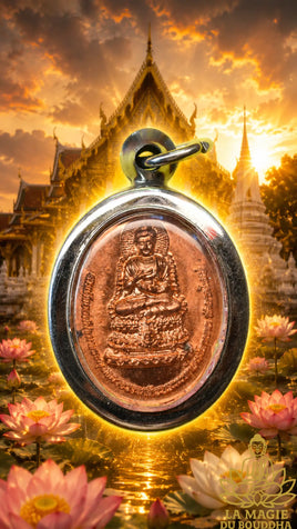 Amulette en cuivre Somdej Ong Pathom et Borom Kru Phra Thep Lok Udon du Wat Lad Yai