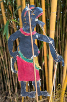 Set of 4 antique Nang Talung buffalo hide shadow puppets – Lersi, Hanuman, Yak, and Ai Theng