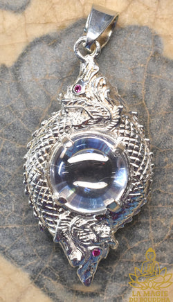 Pendentif nâgas en argent et cristal des nagas translucide talisman sacré Thaï La Magie du Bouddha.