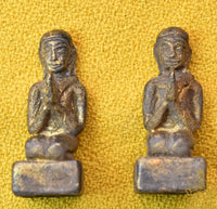 Pair of antique gilt bronze statues of Sariputra and Mogdalyana