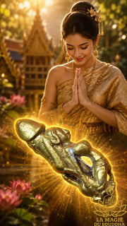 Amulette Palat Khik érotique en laiton avec femme dénudée – Talisman phallique thaïlandais La Magie du Bouddha.