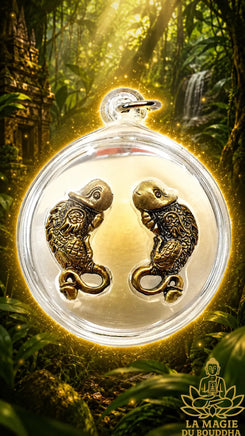 Paire d’amulettes phalliques Palat Khik zoomorphes en laiton La Magie du Bouddha.