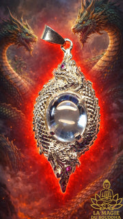 Pendentif nâgas en argent et cristal des nagas translucide talisman sacré Thaï La Magie du Bouddha.