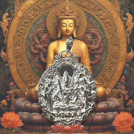 Pendentif de Manjushri en métal argenté – Sagesse transcendante La Magie du Bouddha.