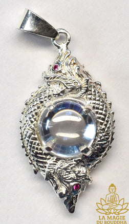 Pendentif nâgas en argent et cristal des nagas translucide talisman sacré Thaï La Magie du Bouddha.